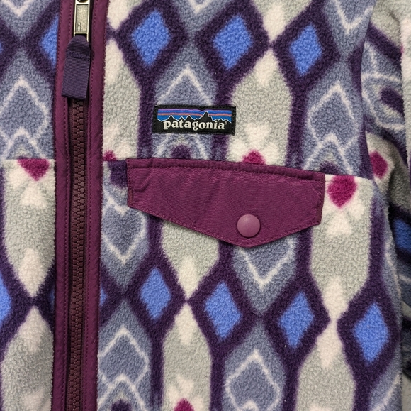 Patagonia Synchilla Gray/Purple Fleece Hooded Jacket sz XS Geometric Cozy - Picture 6 of 11